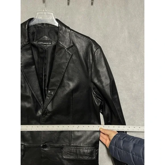 Jones New York Blazer Men 42R 44R Black City Leather Academia Casual Coat Luxury